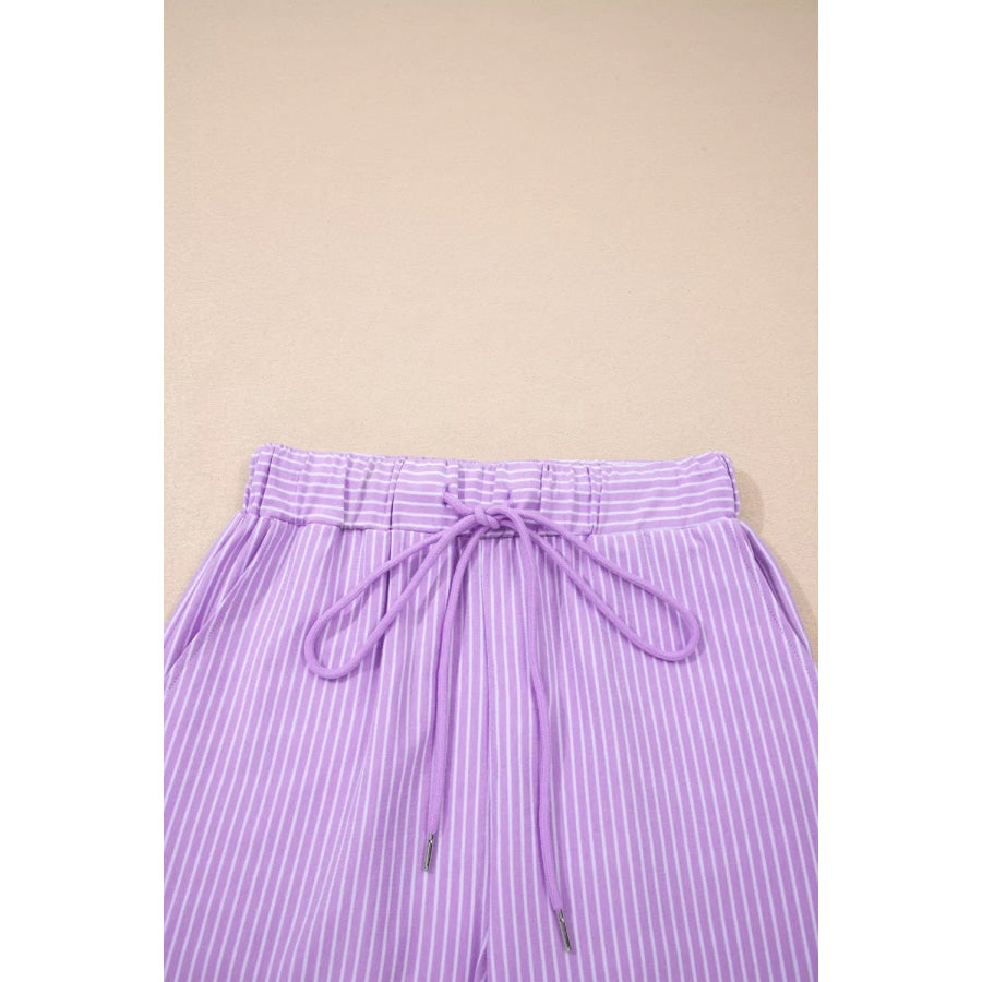 Stripe Dolman Sleeve Polo Shirt and Drawstring Shorts Set Apparel and Accessories