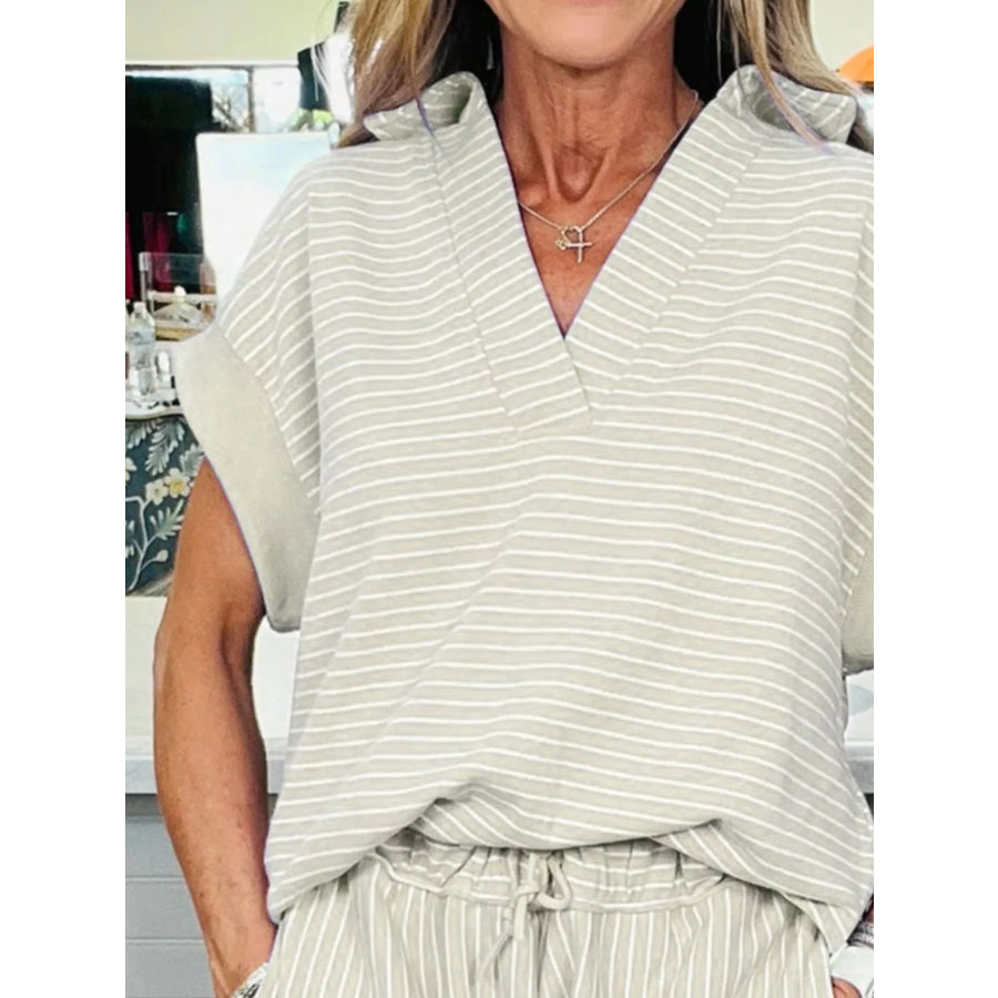 Stripe Dolman Sleeve Polo Shirt and Drawstring Shorts Set Apparel and Accessories