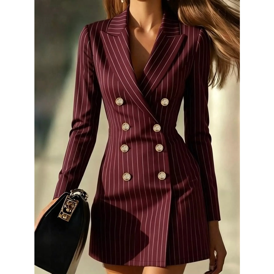 Stripe Double-Breasted Blazer Dress Burgundy / S Apparel and Accessories