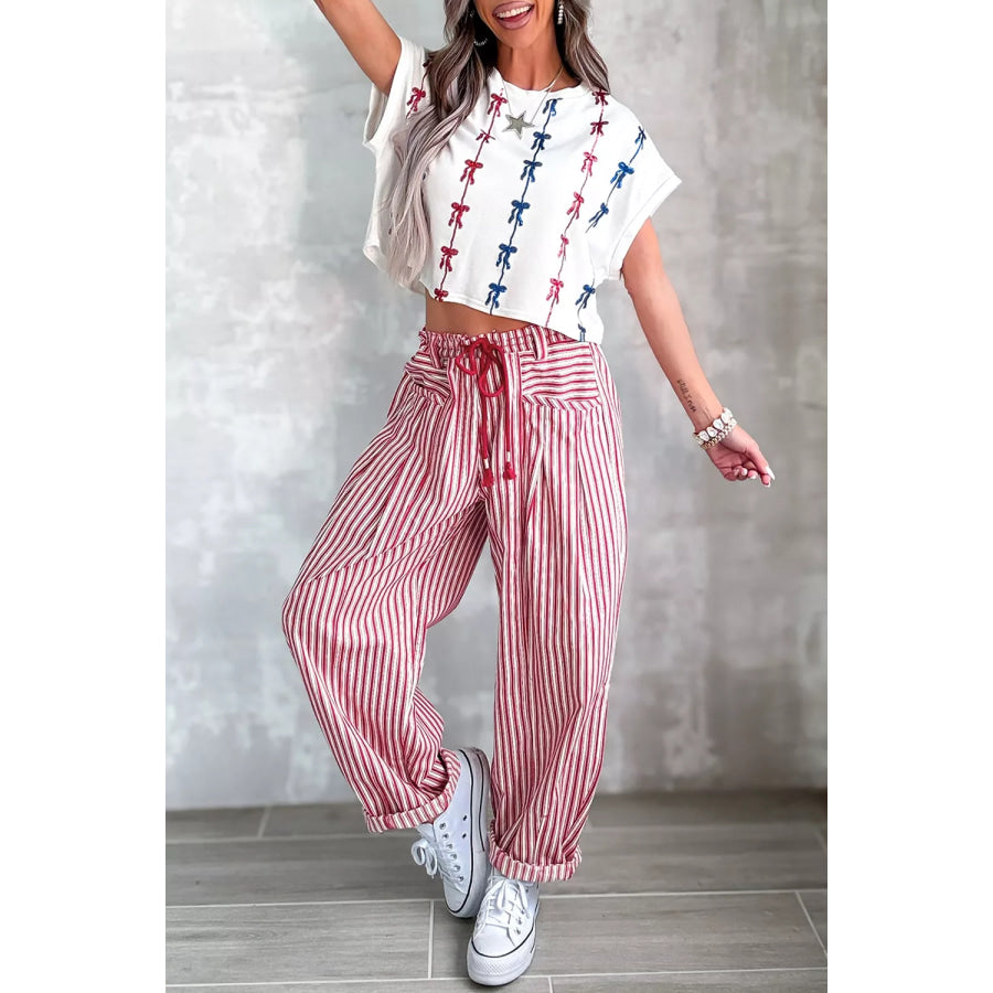 Stripe Drawstring Casual Loose Pants Apparel and Accessories