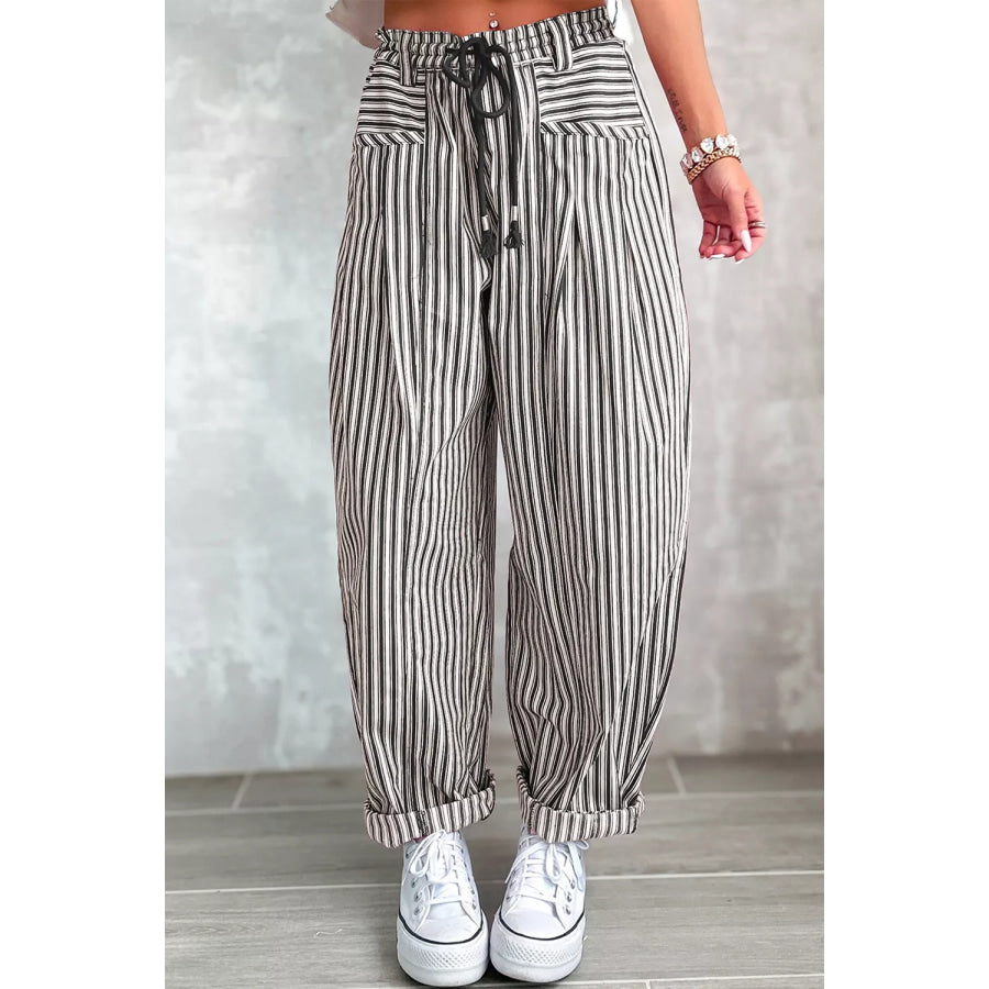 Stripe Drawstring Casual Loose Pants Apparel and Accessories