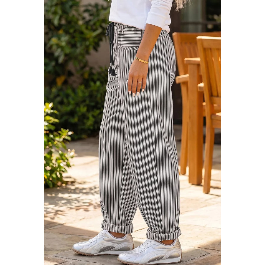 Stripe Drawstring Casual Loose Pants Apparel and Accessories