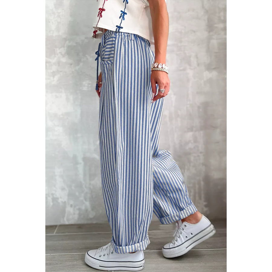 Stripe Drawstring Casual Loose Pants Apparel and Accessories