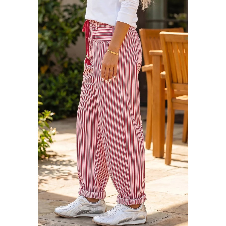 Stripe Drawstring Casual Loose Pants Apparel and Accessories