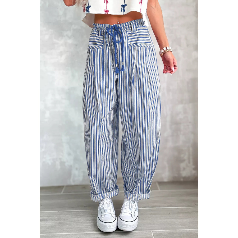 Stripe Drawstring Casual Loose Pants Apparel and Accessories