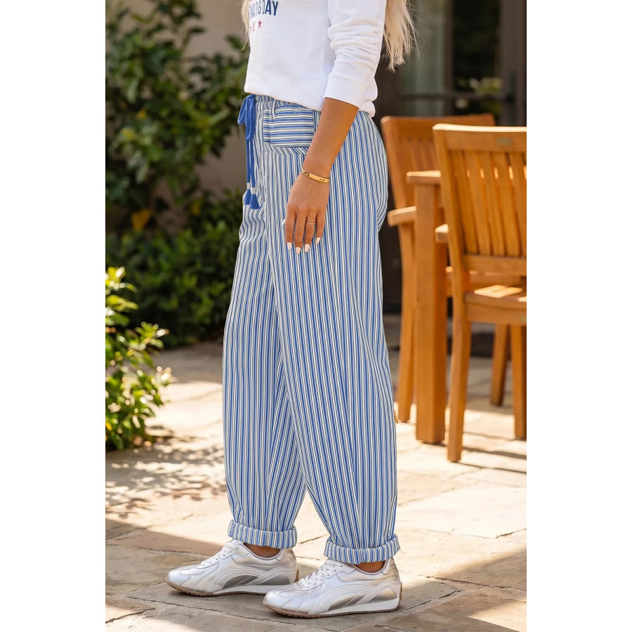 Stripe Drawstring Casual Loose Pants Apparel and Accessories