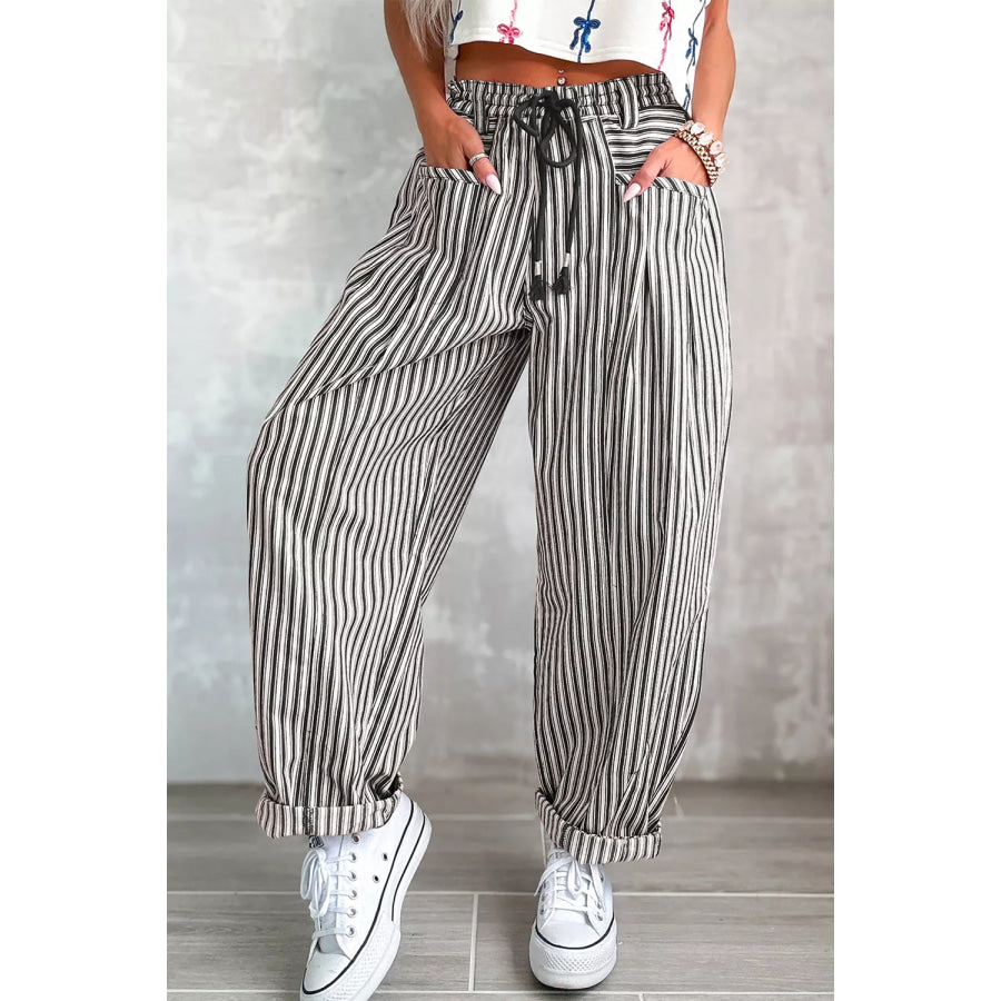 Stripe Drawstring Casual Loose Pants Apparel and Accessories