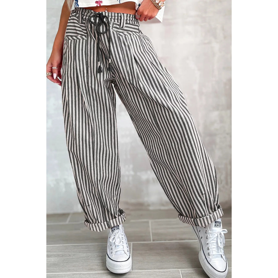 Stripe Drawstring Casual Loose Pants Apparel and Accessories