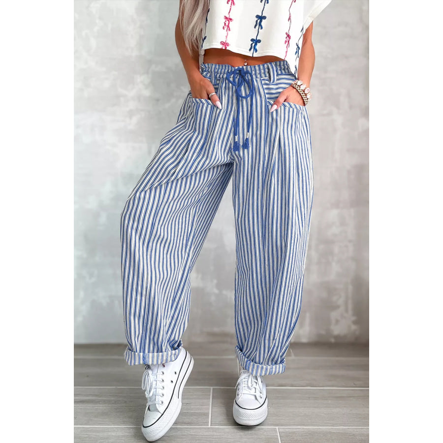 Stripe Drawstring Casual Loose Pants Apparel and Accessories