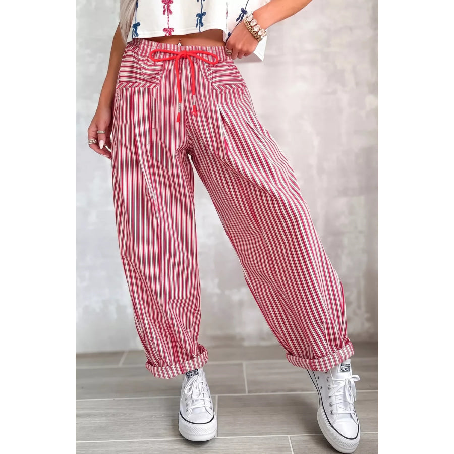 Stripe Drawstring Casual Loose Pants Apparel and Accessories