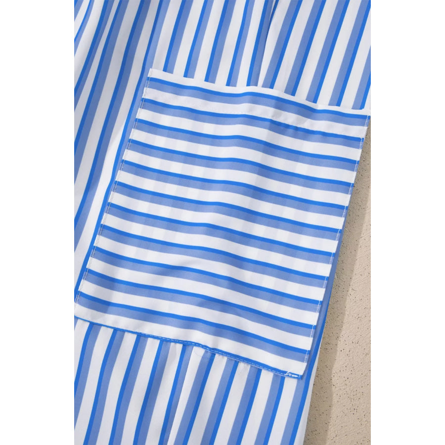Stripe Drawstring Elastic Waist Patch Pocket Wide Leg Ankle-length Pants Apparel and Accessories
