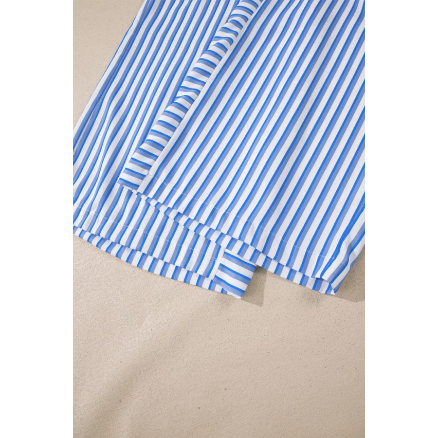 Stripe Drawstring Elastic Waist Patch Pocket Wide Leg Ankle-length Pants Apparel and Accessories
