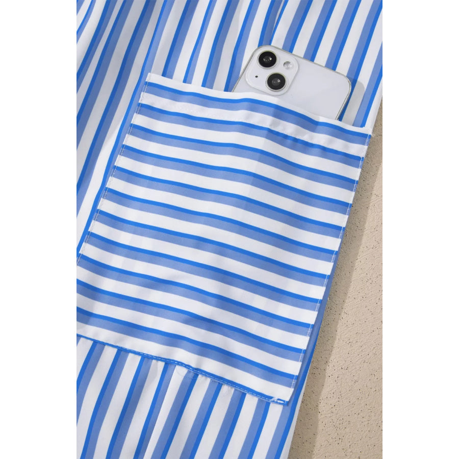 Stripe Drawstring Elastic Waist Patch Pocket Wide Leg Ankle-length Pants Apparel and Accessories