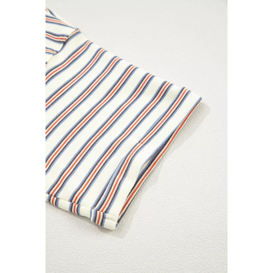 Stripe Drop Shoulder Cuffed Sleeve Loose Tunic T Shirt Mini Dress Apparel and Accessories