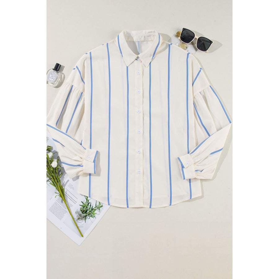 Stripe Drop Shoulder Long Sleeve Shirt Apparel and Accessories