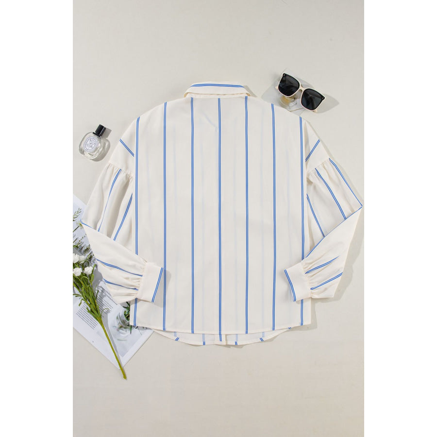 Stripe Drop Shoulder Long Sleeve Shirt Apparel and Accessories