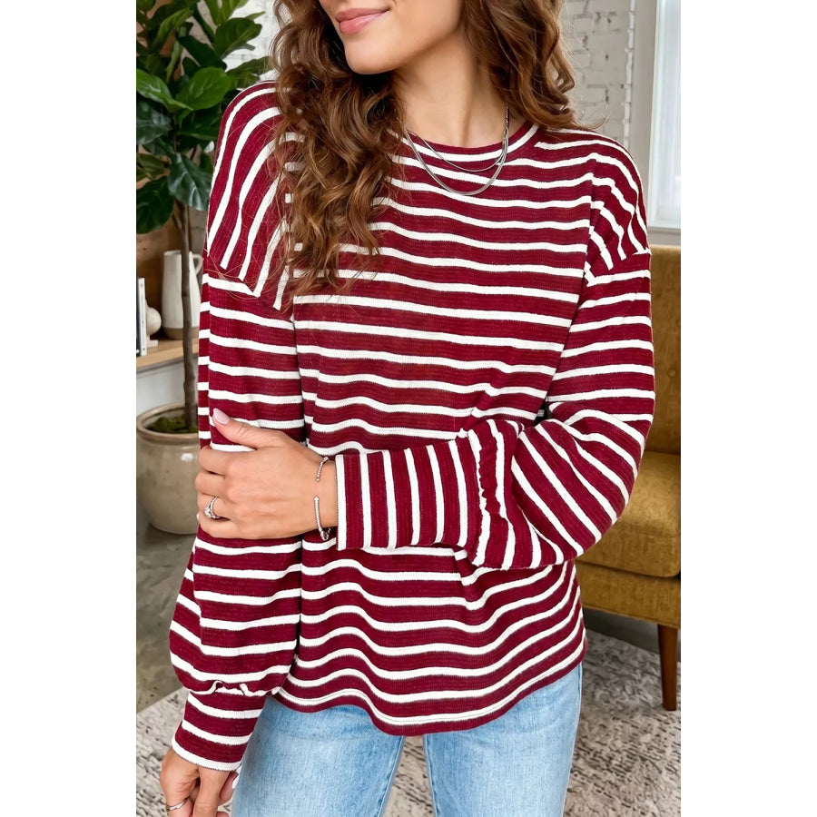 Stripe Drop Shoulder Long Sleeve Top Apparel and Accessories