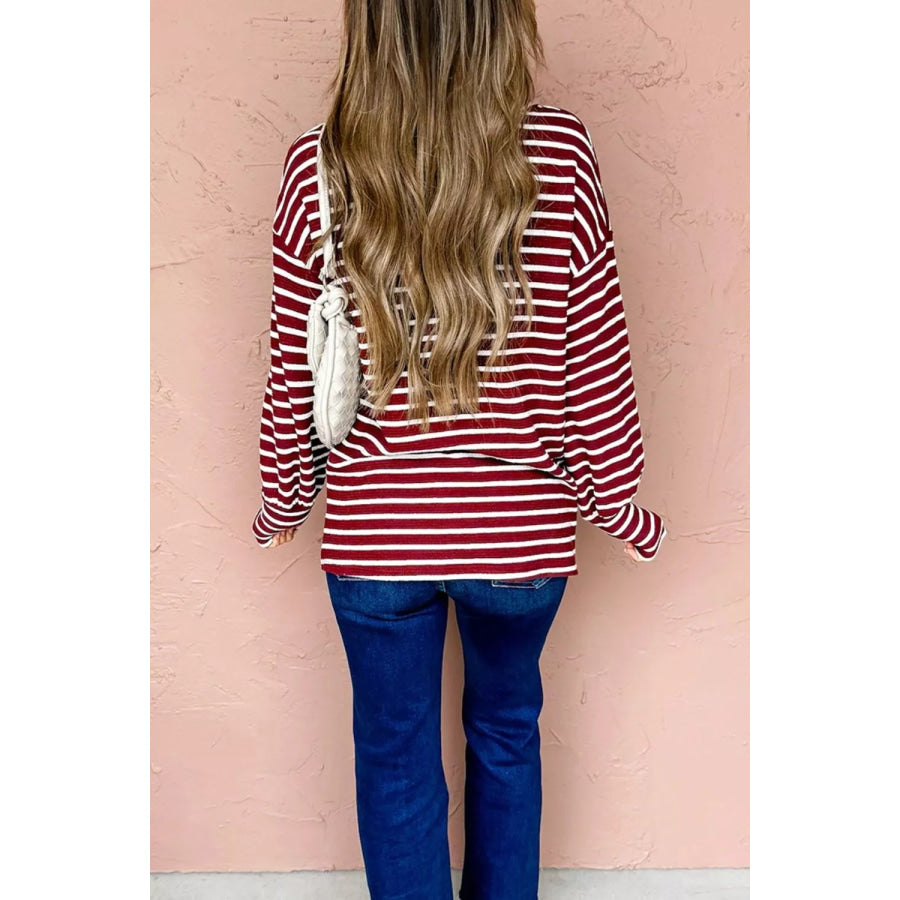 Stripe Drop Shoulder Long Sleeve Top Apparel and Accessories