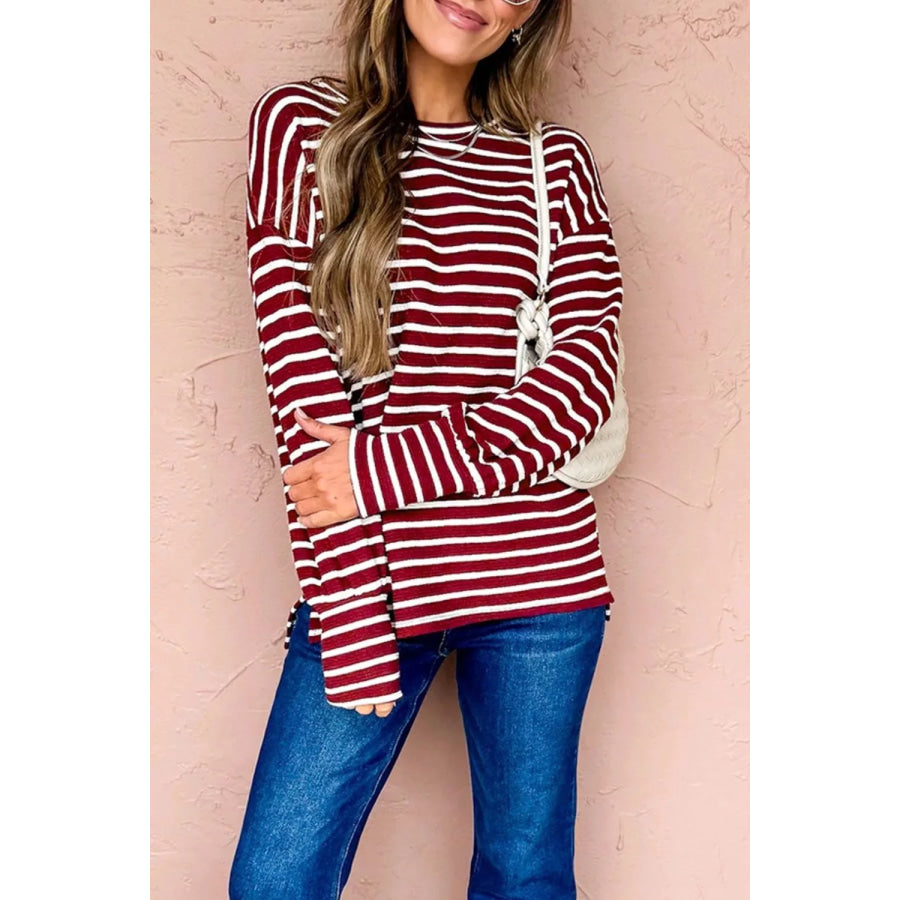 Stripe Drop Shoulder Long Sleeve Top Apparel and Accessories