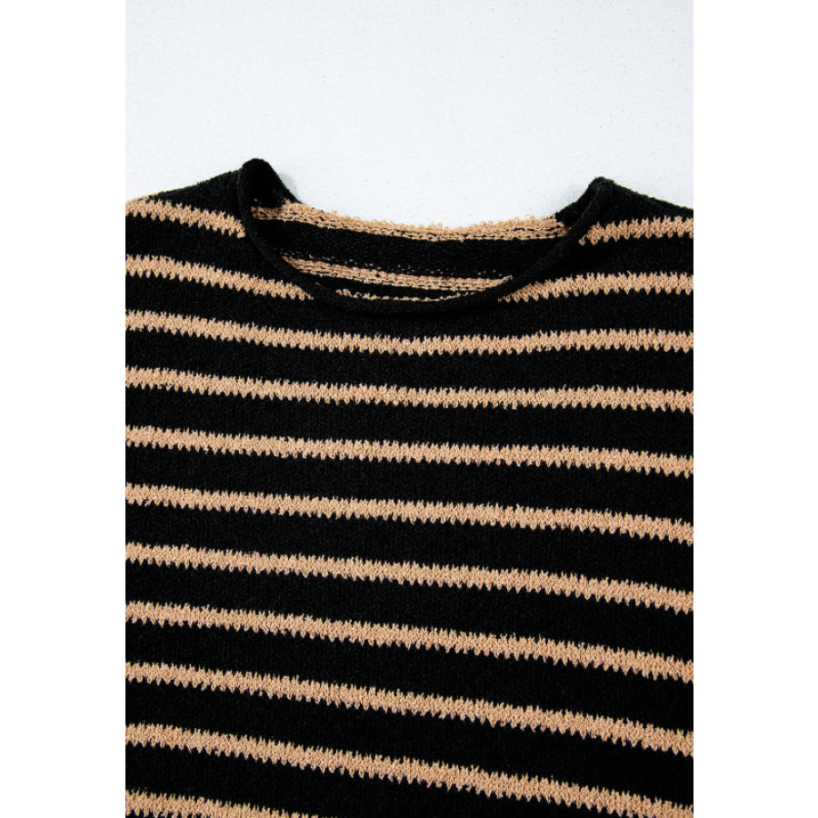 Stripe Drop Shoulder Round Neck Sweater Apparel and Accessories