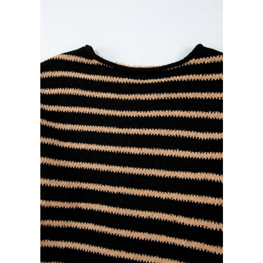 Stripe Drop Shoulder Round Neck Sweater Apparel and Accessories