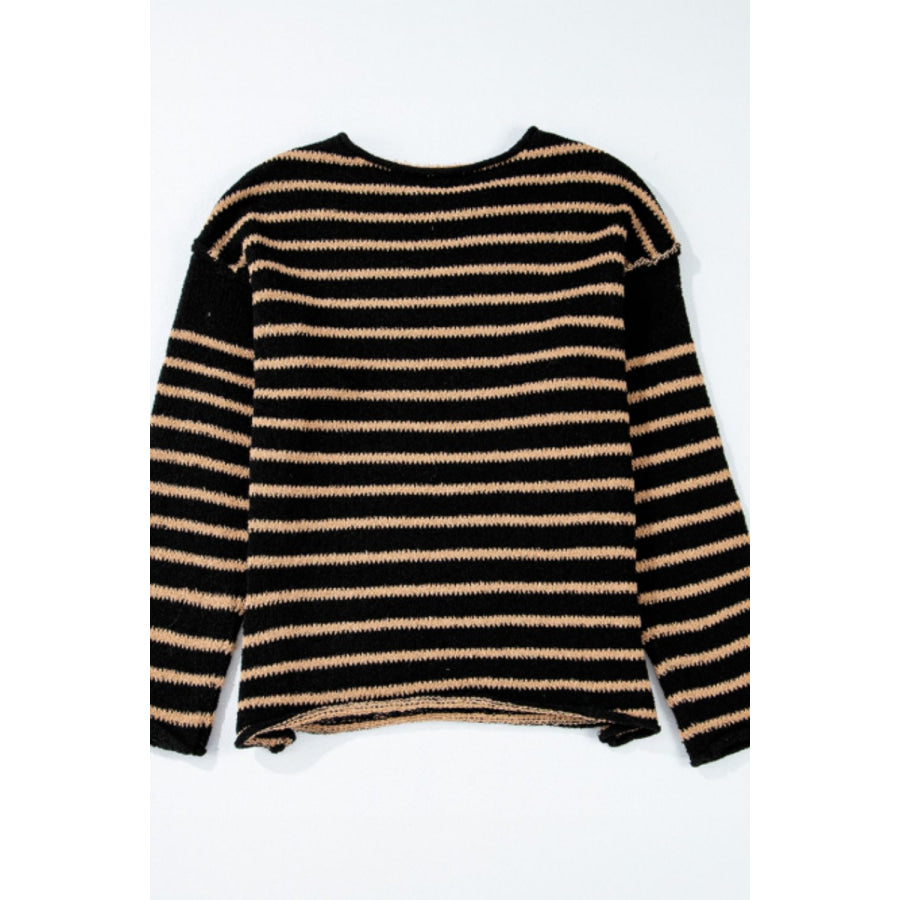 Stripe Drop Shoulder Round Neck Sweater Apparel and Accessories