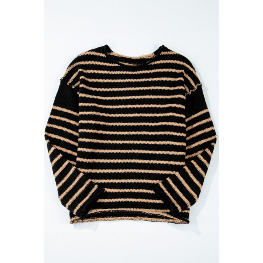 Stripe Drop Shoulder Round Neck Sweater Apparel and Accessories