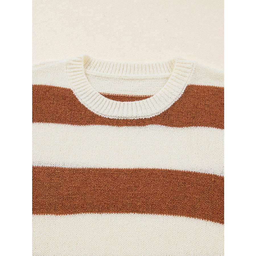 Stripe Drop Shoulder Sleeve Patchwork Baggy Sweater Apparel and Accessories