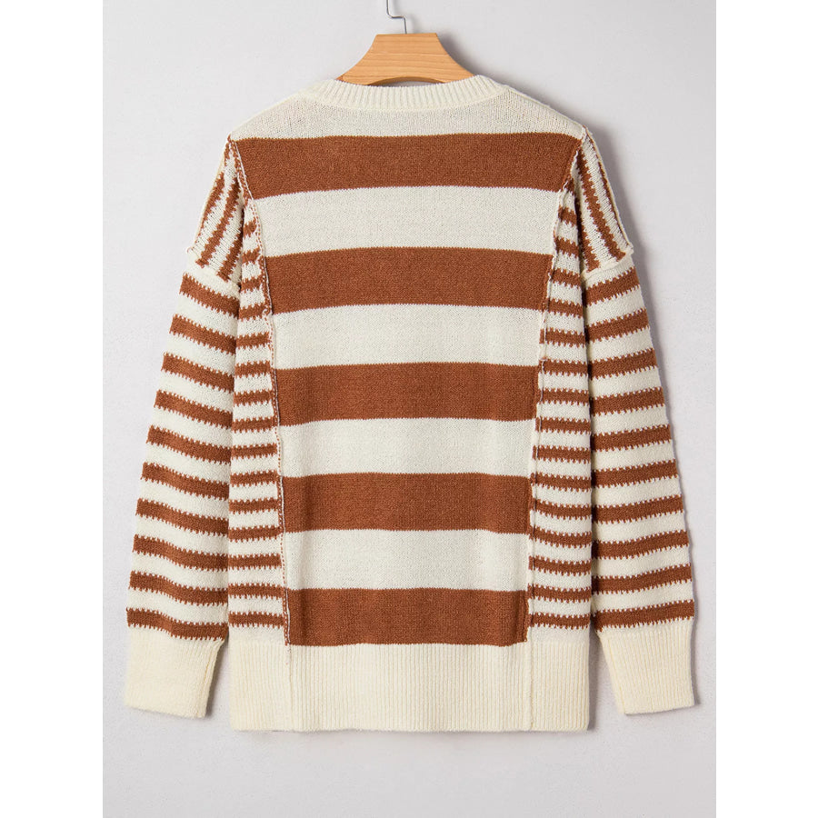 Stripe Drop Shoulder Sleeve Patchwork Baggy Sweater Apparel and Accessories