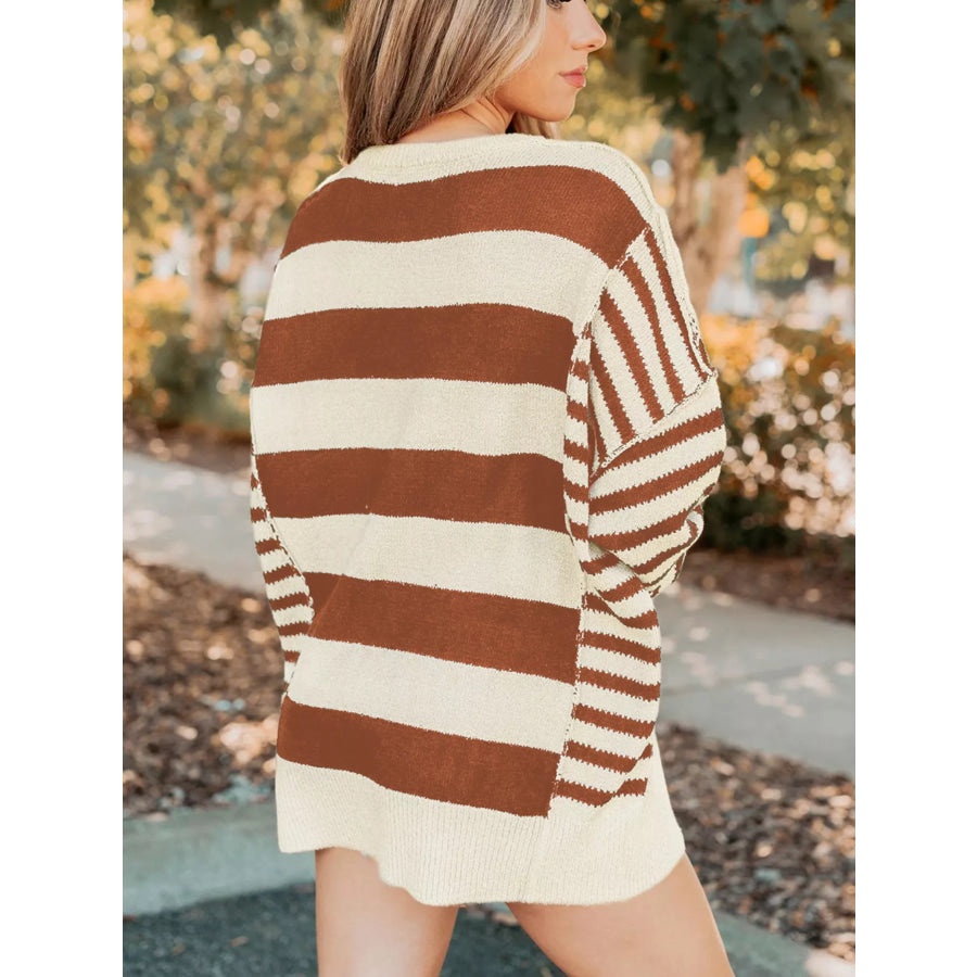 Stripe Drop Shoulder Sleeve Patchwork Baggy Sweater Apparel and Accessories