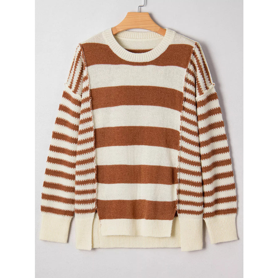 Stripe Drop Shoulder Sleeve Patchwork Baggy Sweater Apparel and Accessories