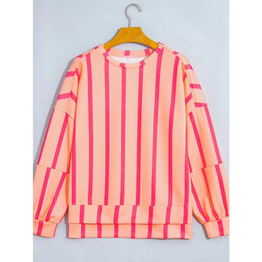 Stripe Dropped Shoulder Round Neck Casual Sweatshirt Apparel and Accessories