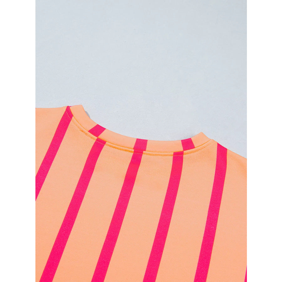 Stripe Dropped Shoulder Round Neck Casual Sweatshirt Apparel and Accessories