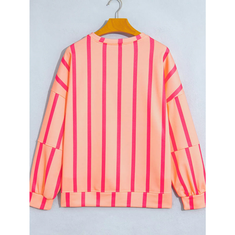 Stripe Dropped Shoulder Round Neck Casual Sweatshirt Apparel and Accessories