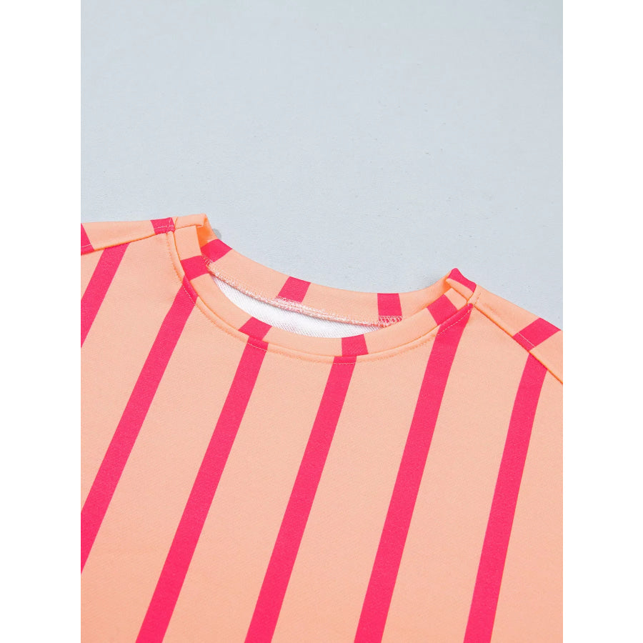 Stripe Dropped Shoulder Round Neck Casual Sweatshirt Apparel and Accessories