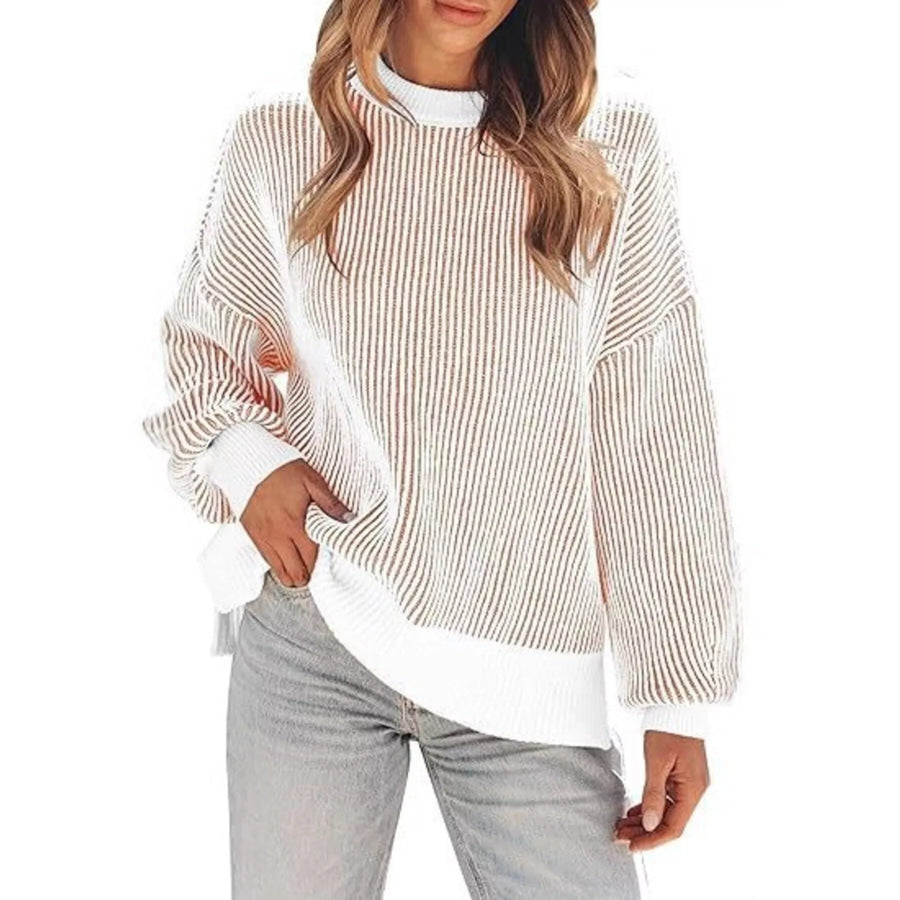 Stripe Dropped Shoulder Sweater Apricot / S Apparel and Accessories