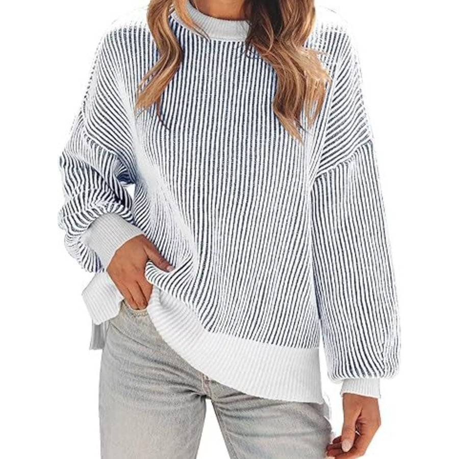Stripe Dropped Shoulder Sweater Light Blue / S Apparel and Accessories