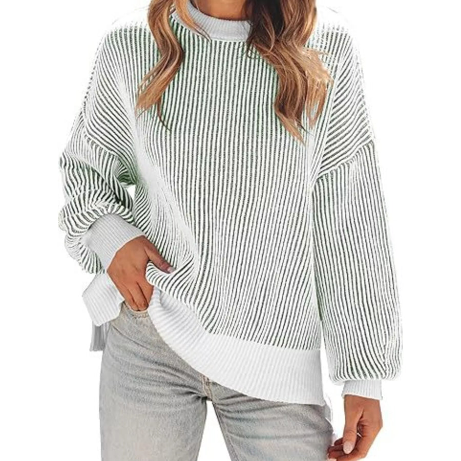 Stripe Dropped Shoulder Sweater Light Green / S Apparel and Accessories