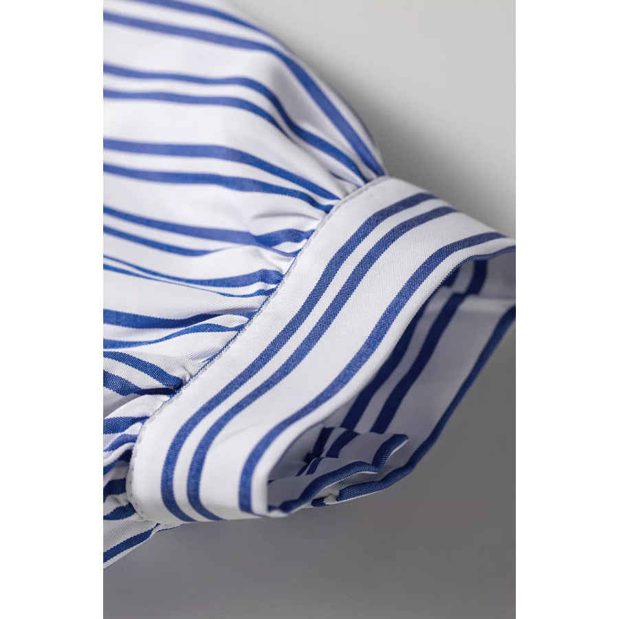Stripe Embroidered Detail Button Front Long Sleeve Shirt Apparel and Accessories