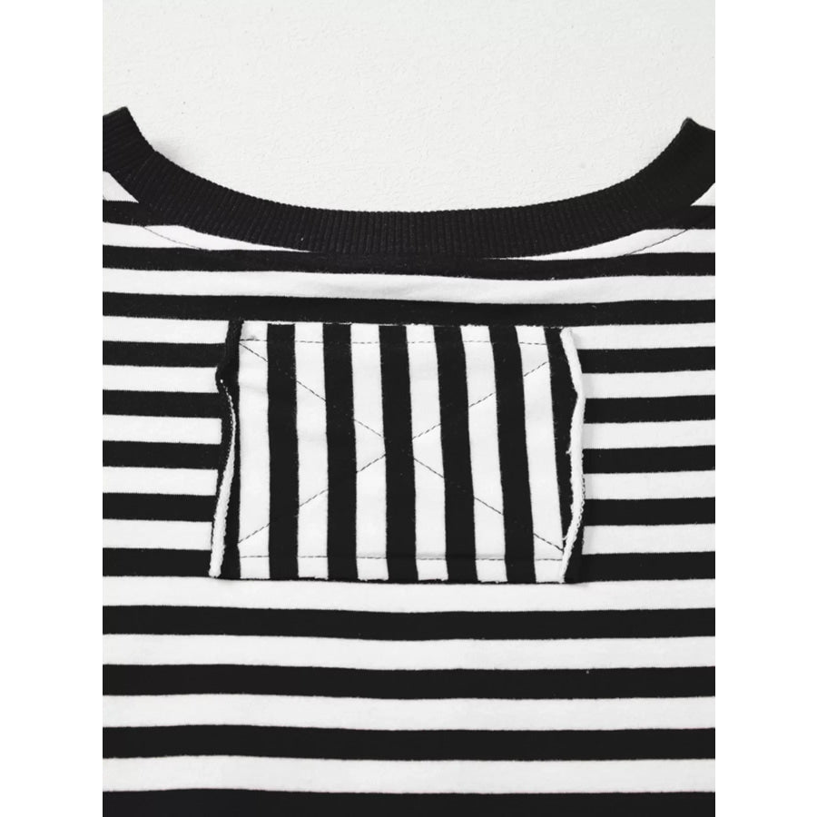 Stripe Exposed Seam Drop Shoulder Casual Pullover Top Apparel and Accessories