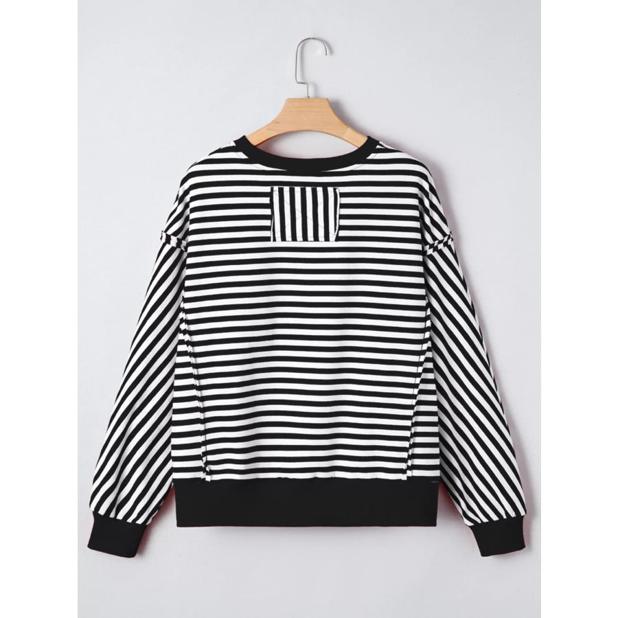 Stripe Exposed Seam Drop Shoulder Casual Pullover Top Apparel and Accessories