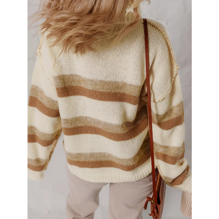 Stripe Exposed Seam Drop Shoulder Knit Baggy Sweater Apparel and Accessories