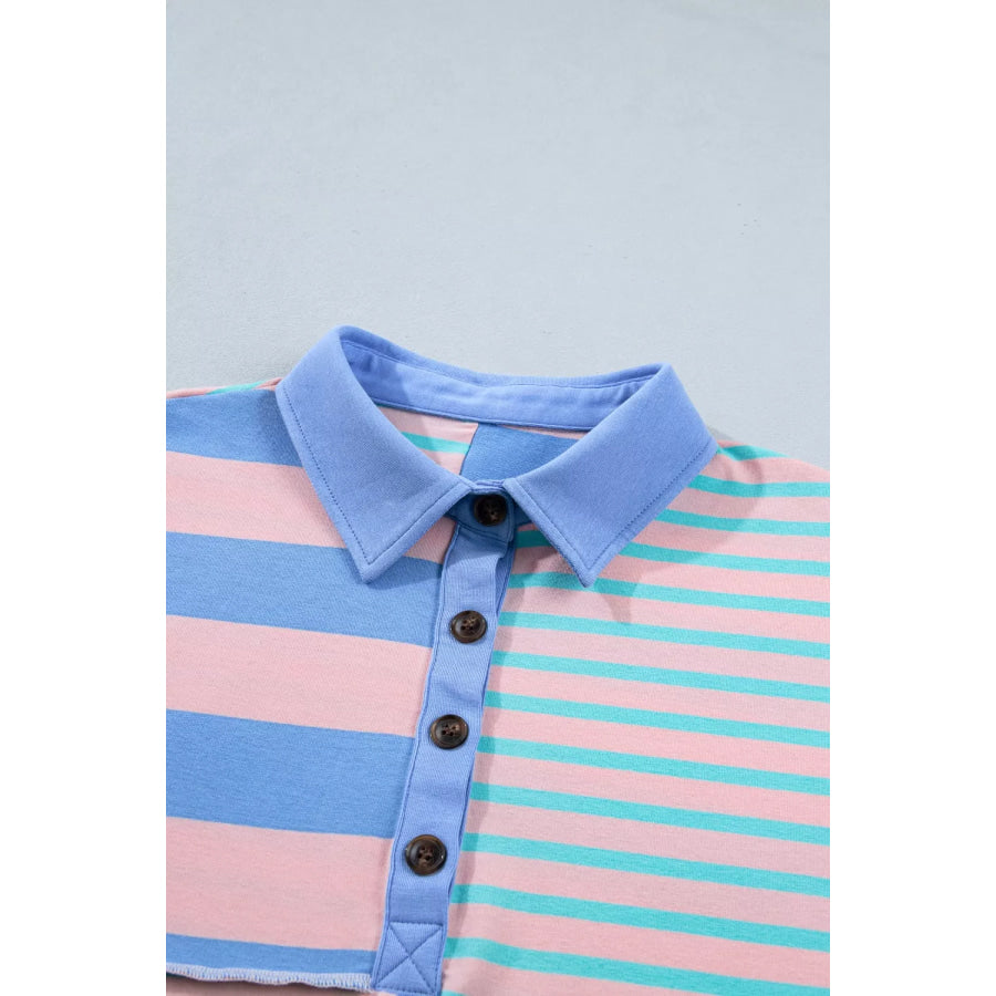 Stripe Exposed Seam Mixed Patchwork Loose Short Set Apparel and Accessories