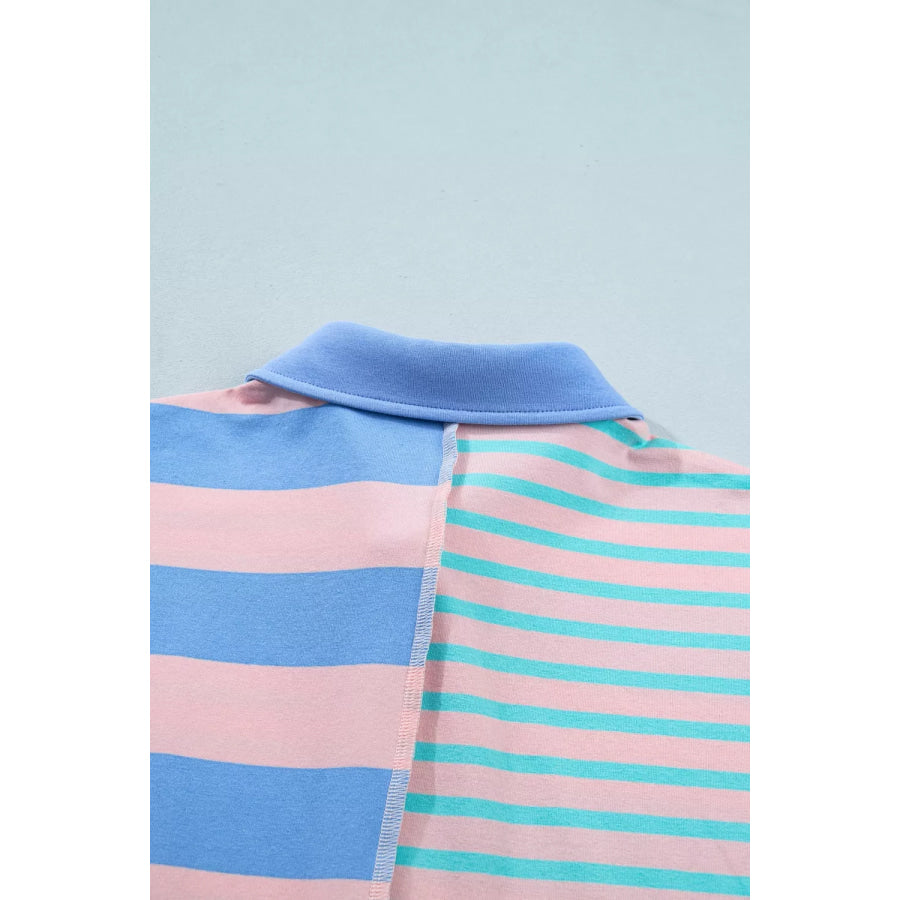 Stripe Exposed Seam Mixed Patchwork Loose Short Set Apparel and Accessories