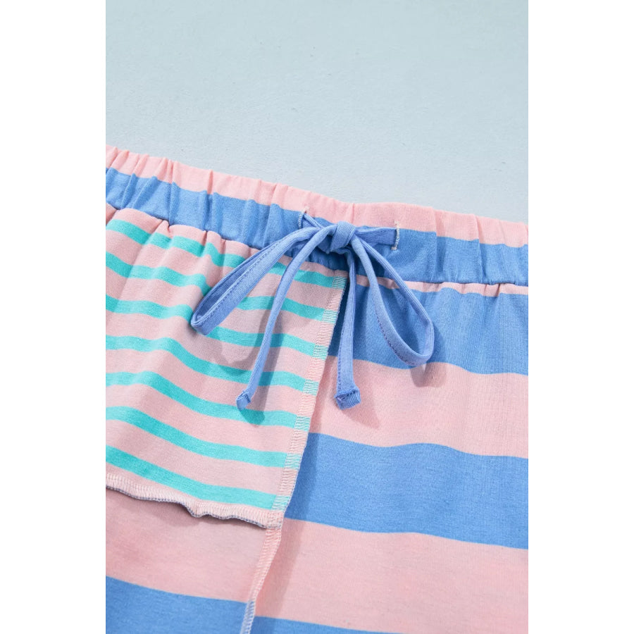 Stripe Exposed Seam Mixed Patchwork Loose Short Set Apparel and Accessories
