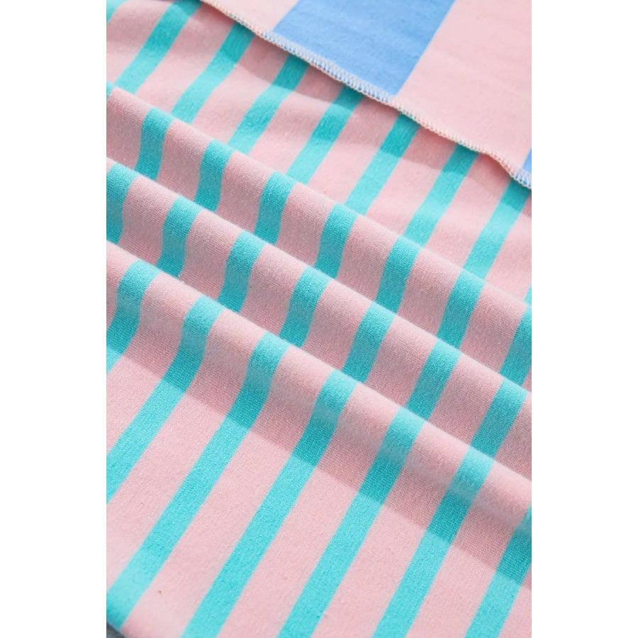 Stripe Exposed Seam Mixed Patchwork Loose Short Set Apparel and Accessories