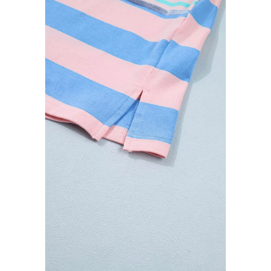 Stripe Exposed Seam Mixed Patchwork Loose Short Set Apparel and Accessories