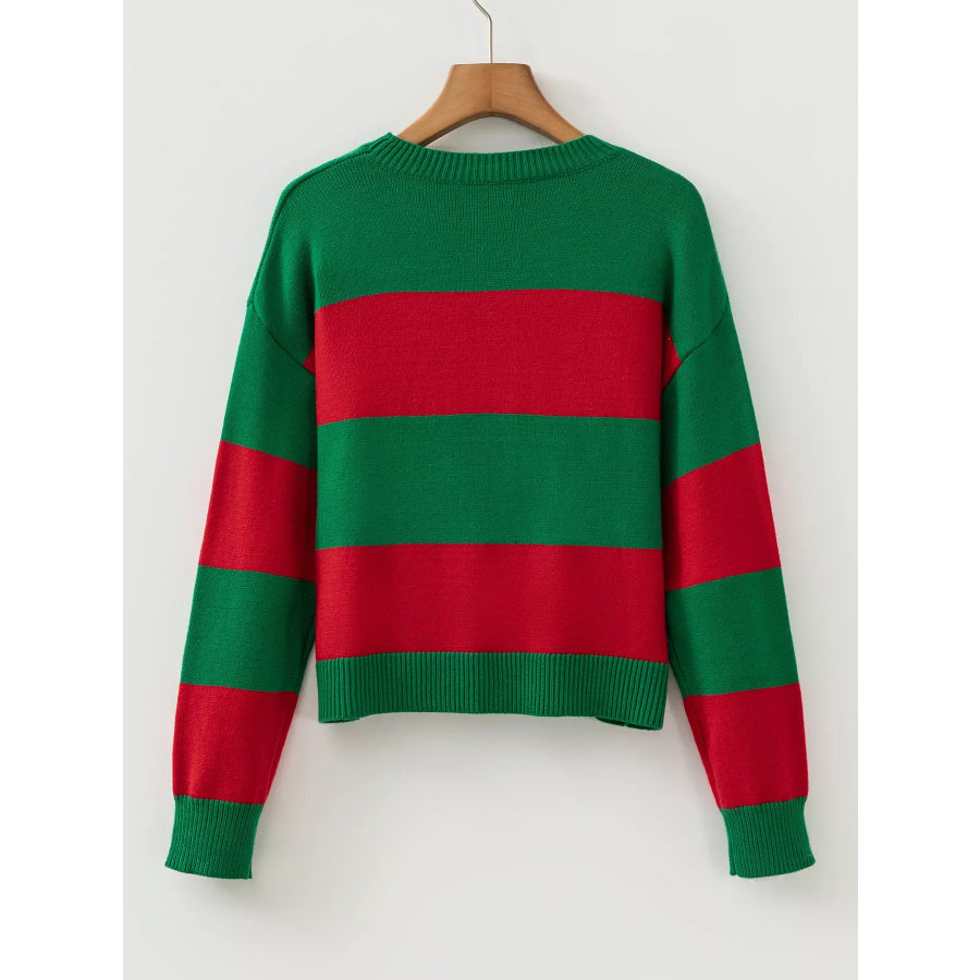 Stripe Festive Holly Jolly Sequin Christmas Holiday Sweater Apparel and Accessories