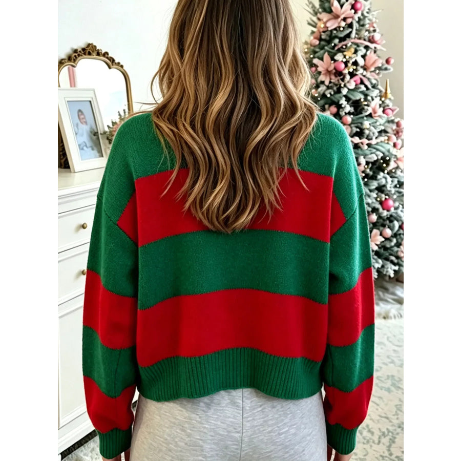 Stripe Festive Holly Jolly Sequin Christmas Holiday Sweater Apparel and Accessories