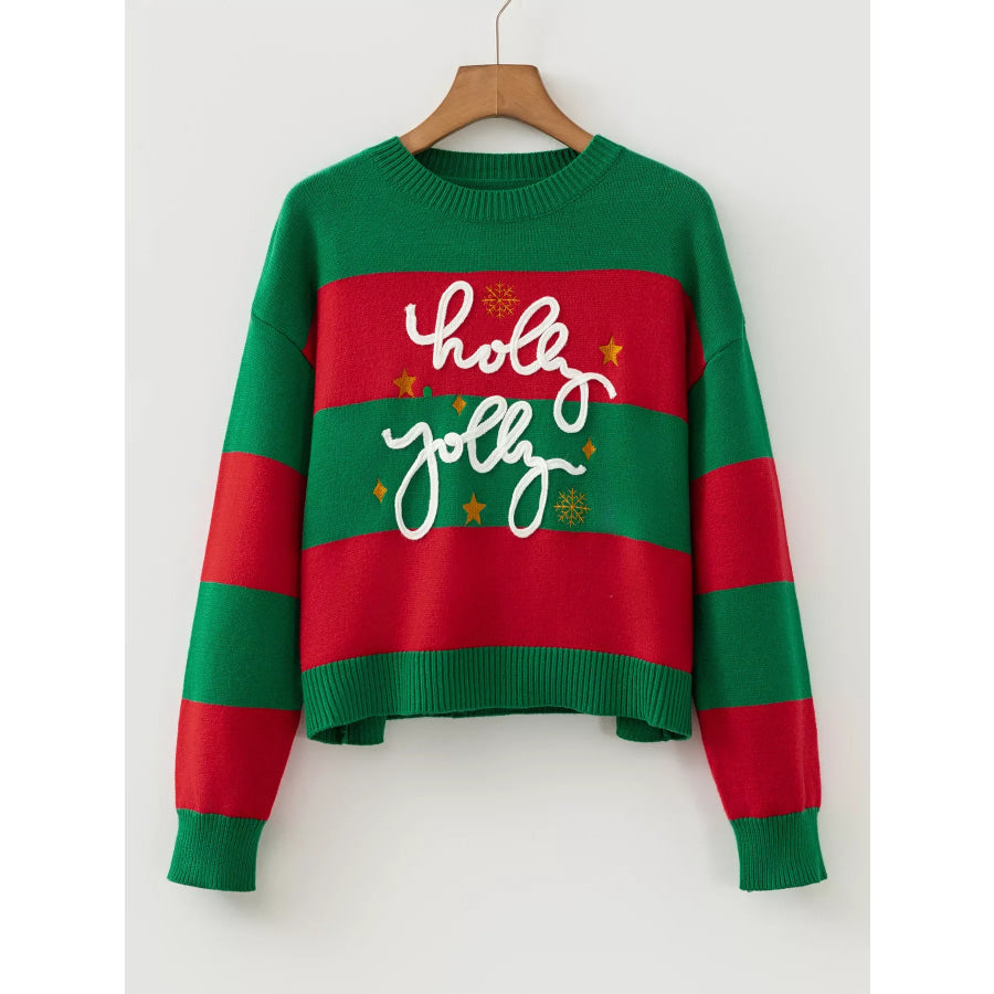 Stripe Festive Holly Jolly Sequin Christmas Holiday Sweater Apparel and Accessories